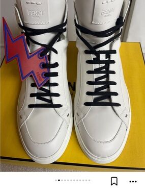 Fendi White Leather High-Top Sneakers with Black Laces